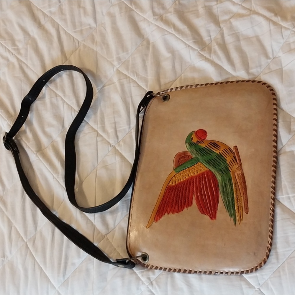 Hand made leather painted shoulder or crossbody bag